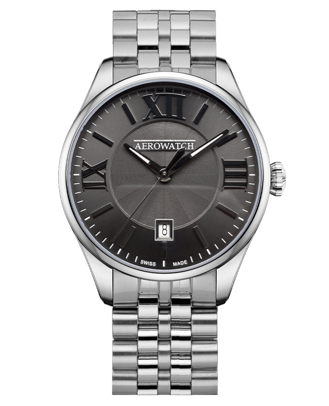 Aerowatch Aerowatch Les Grandes Classiques 42997 AA02 M  42997 AA02 M кварцевые мужские часы черный циферблат, браслет нержавеющая сталь — вид спереди